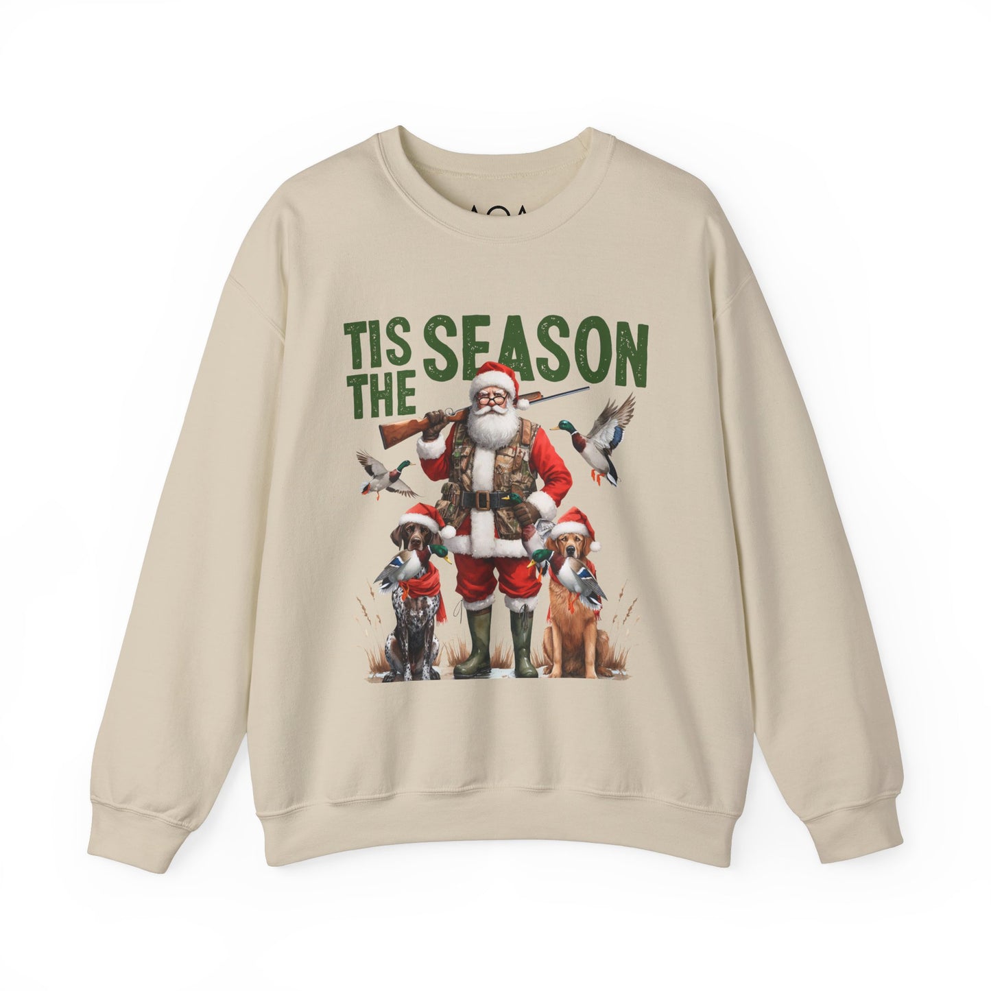 Christmas hunting-themed Crewneck featuring Santa and hunting dogs
