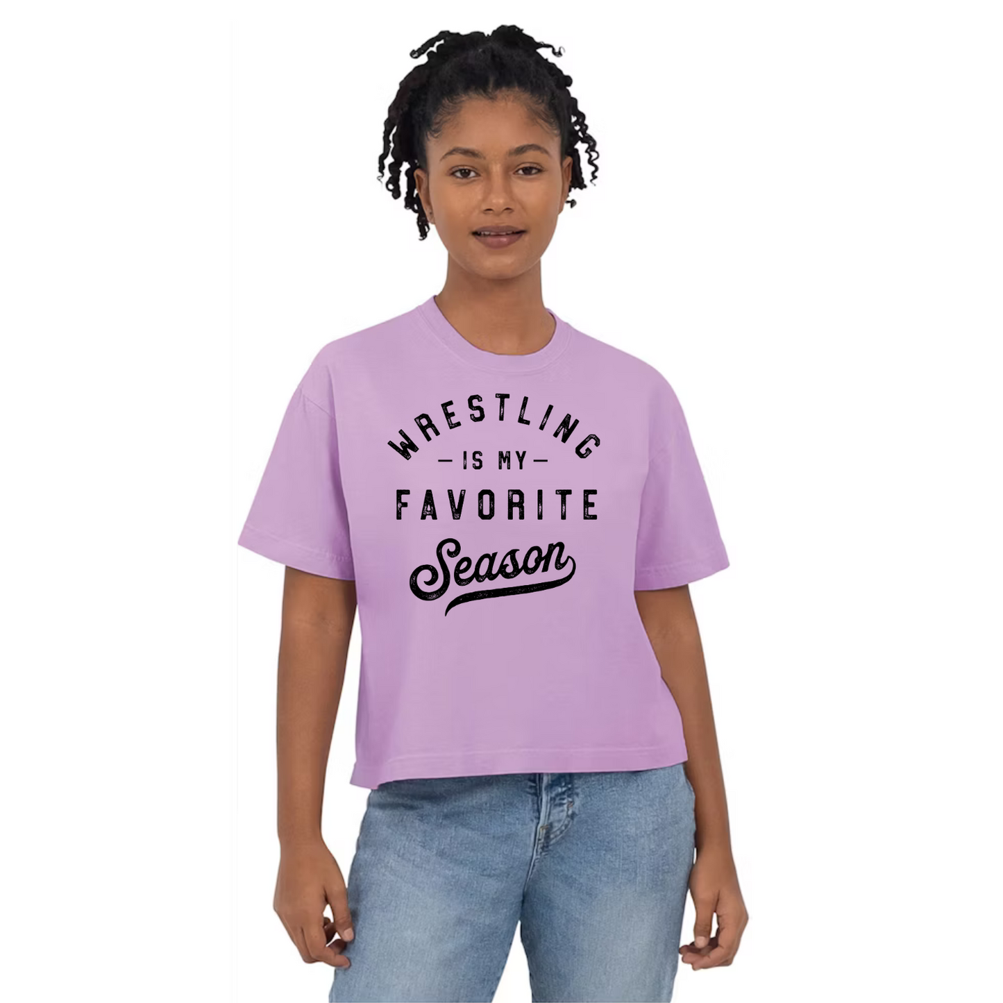 Boxy Crop Tshirt - Wrestling is my Favorite Season (black)