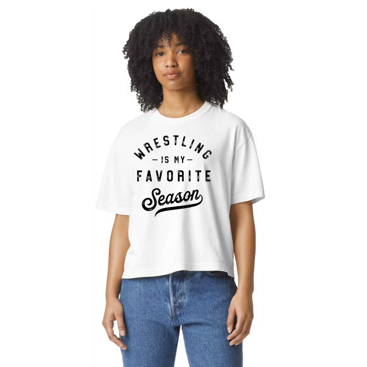 Boxy Crop Tshirt - Wrestling is my Favorite Season (black)