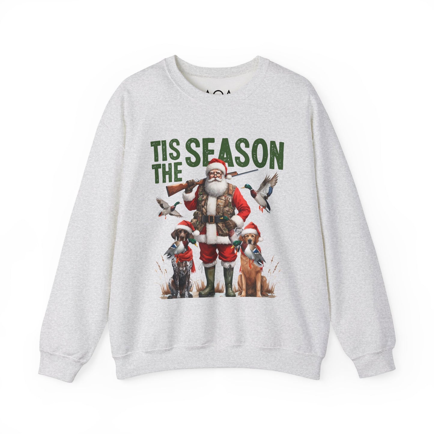 Christmas hunting-themed Crewneck featuring Santa and hunting dogs