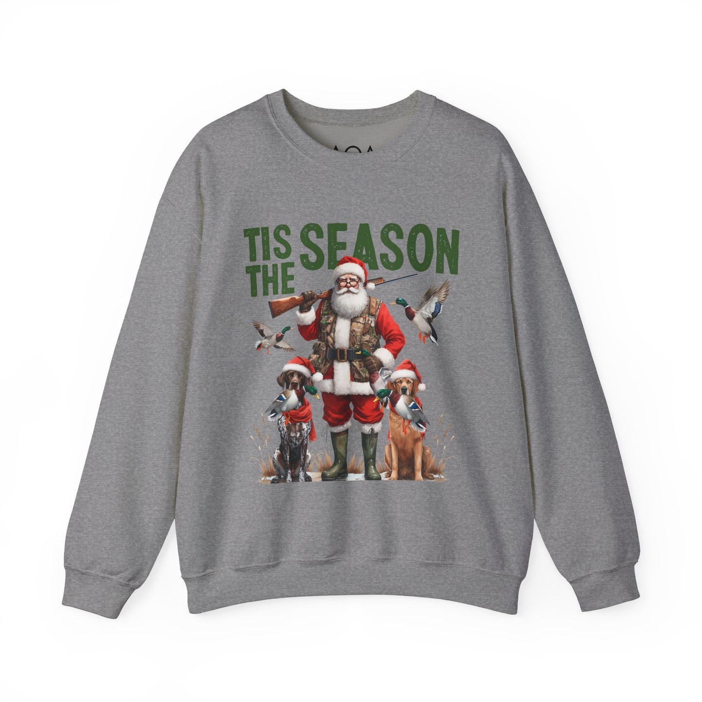 Christmas hunting-themed Crewneck featuring Santa and hunting dogs