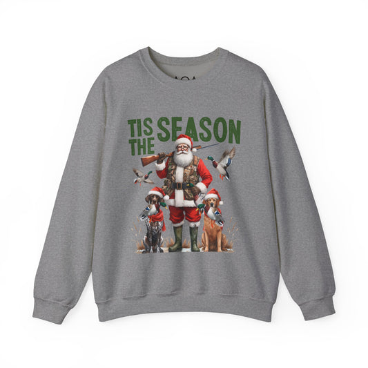 Christmas hunting-themed Crewneck featuring Santa and hunting dogs