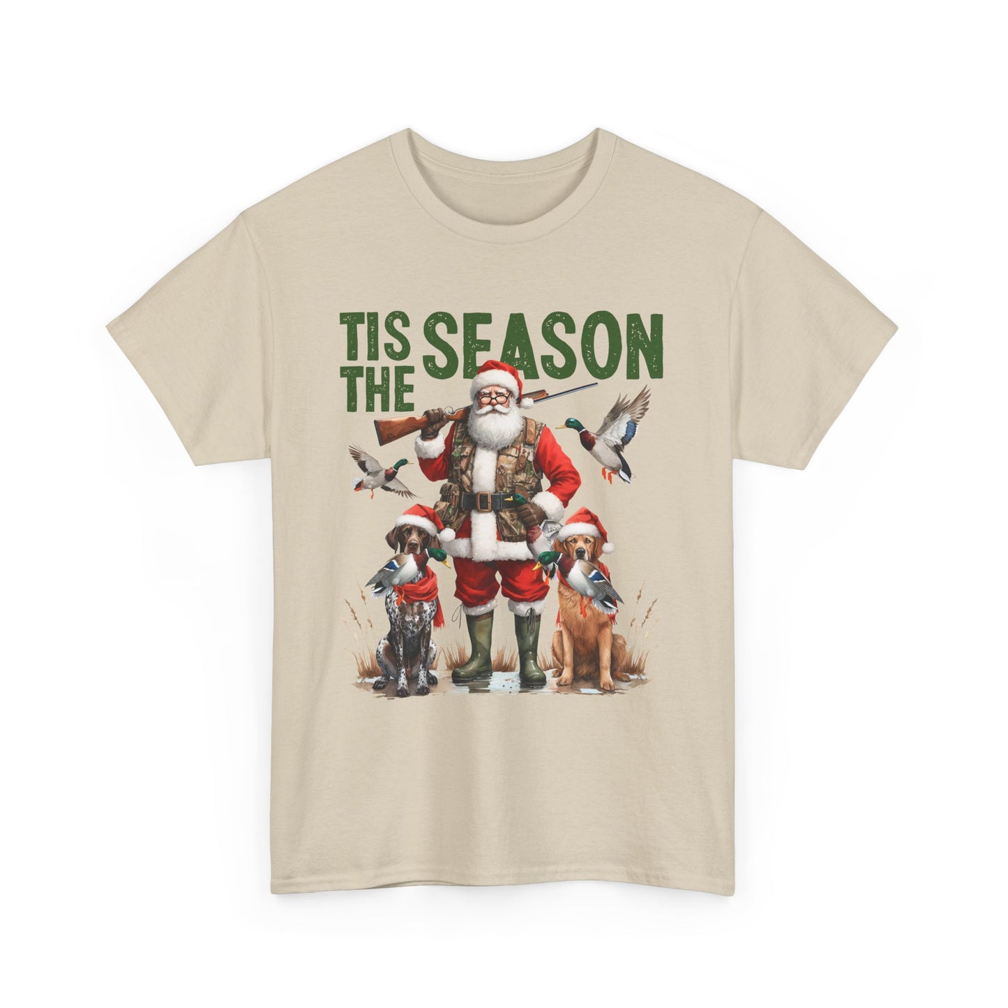 Christmas Hunting Unisex Tee - Festive Santa & Hunting Dogs Design