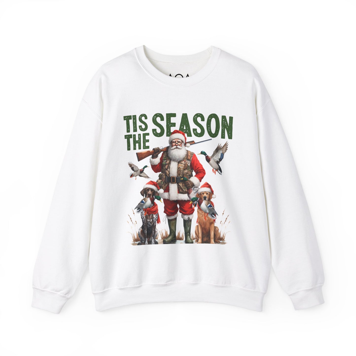 Christmas hunting-themed Crewneck featuring Santa and hunting dogs