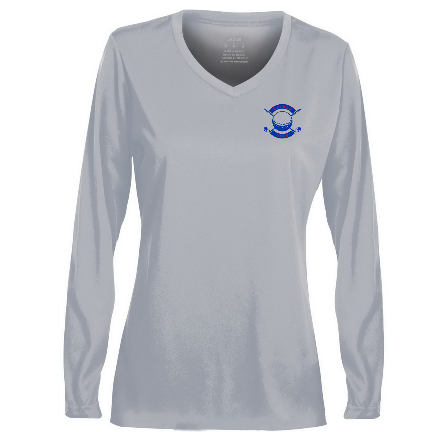 Rivals Golf V neck Performance long sleeve - Blue Clubs logo