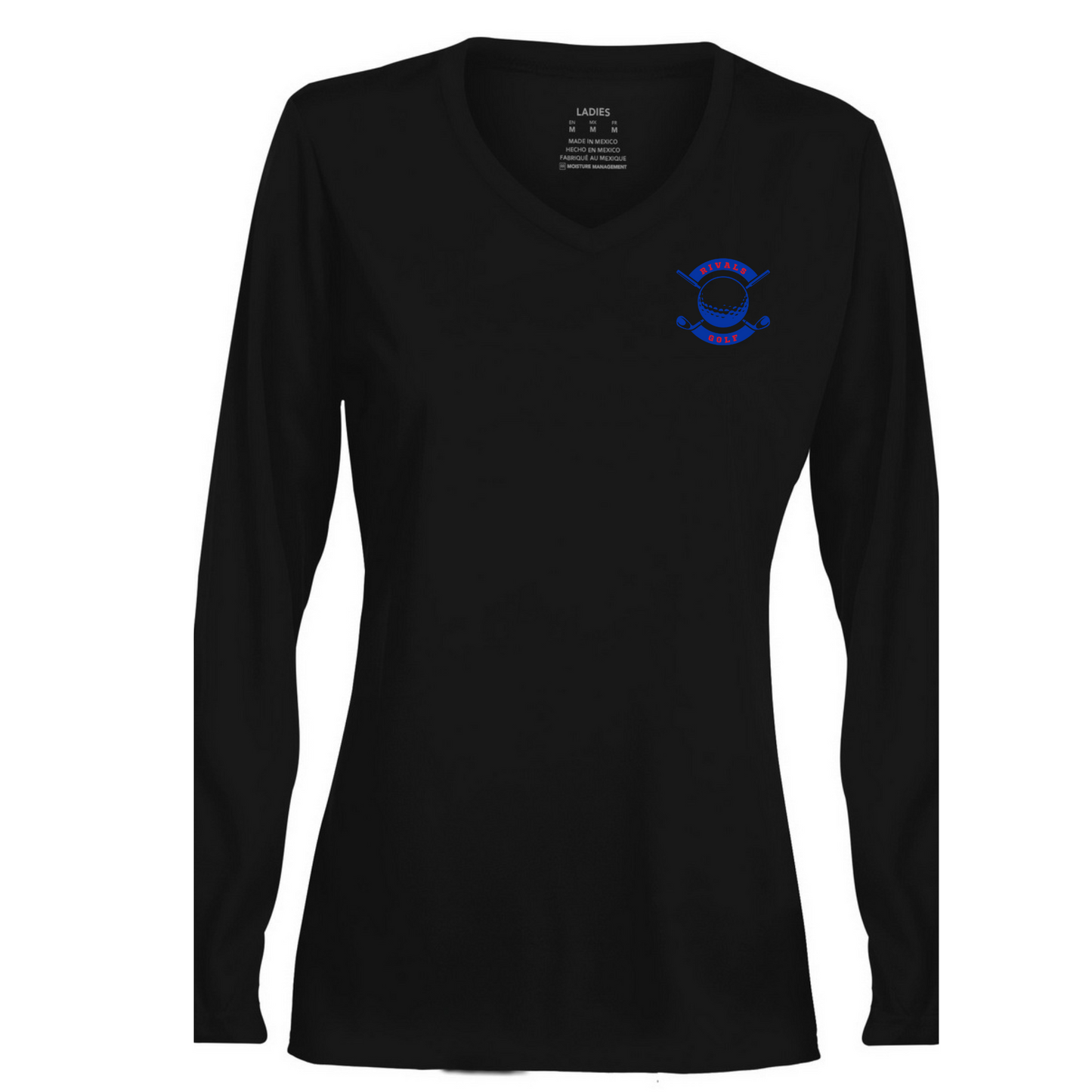 Rivals Golf V neck Performance long sleeve - Blue Clubs logo