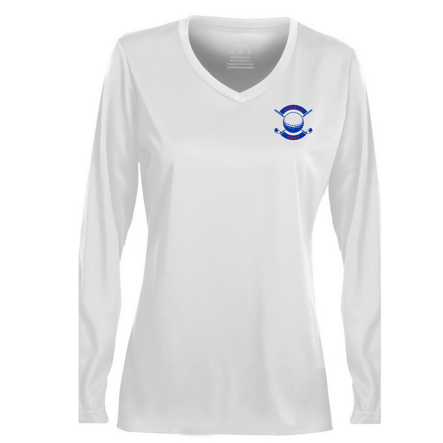 Rivals Golf V neck Performance long sleeve - Blue Clubs logo