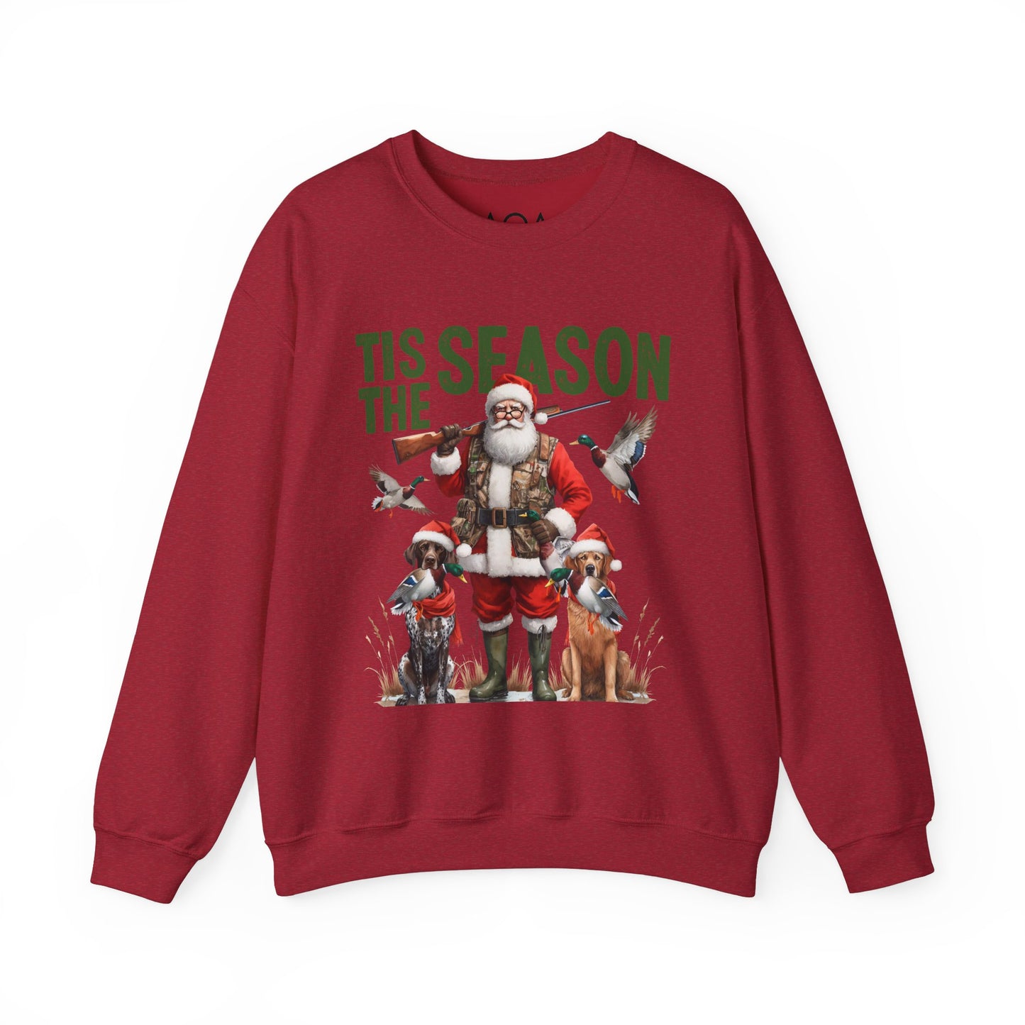 Christmas hunting-themed Crewneck featuring Santa and hunting dogs