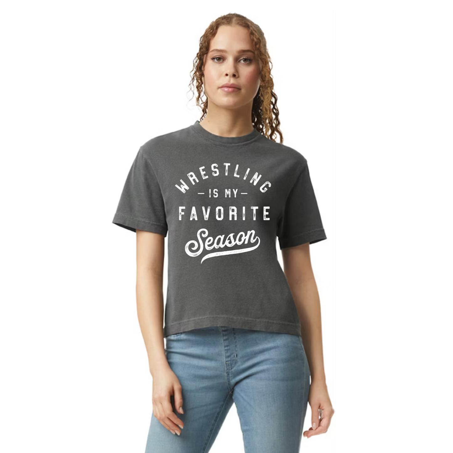 Boxy Crop Tshirt - Wrestling is my Favorite Season (white)
