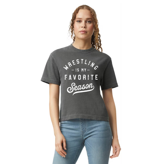 Boxy Crop Tshirt - Wrestling is my Favorite Season (white)