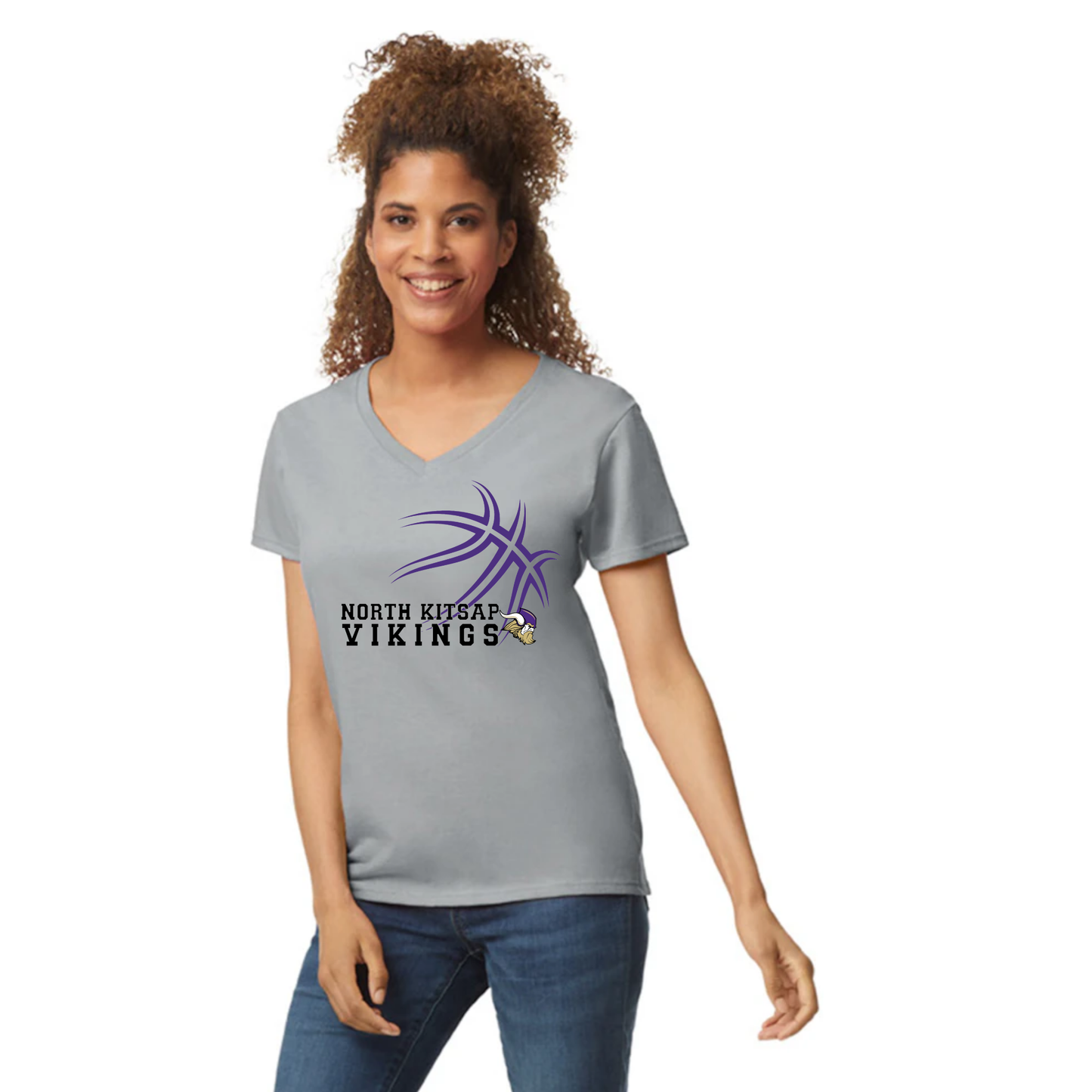 NK Basketball - purple basketball logo - Womens V-Neck tshirt