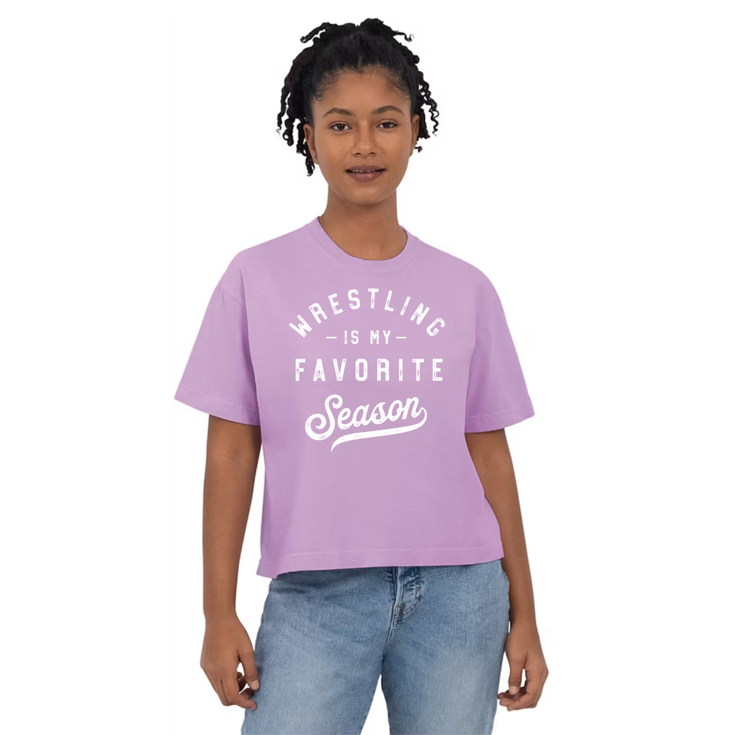 Boxy Crop Tshirt - Wrestling is my Favorite Season (white)