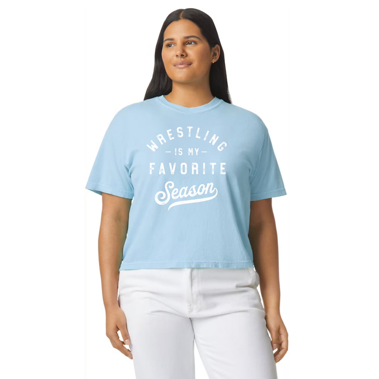 Boxy Crop Tshirt - Wrestling is my Favorite Season (white)
