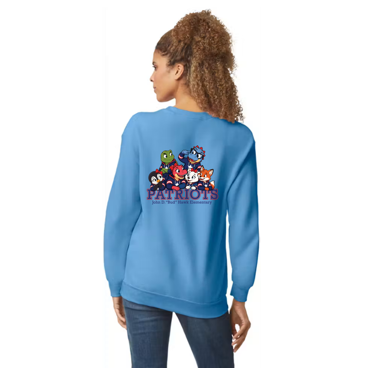 Hawk Elementary - Patriots Buddies - Front/Back- Adult Unisex Crewneck