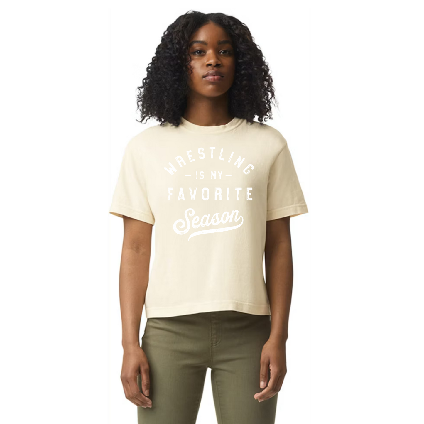 Boxy Crop Tshirt - Wrestling is my Favorite Season (white)
