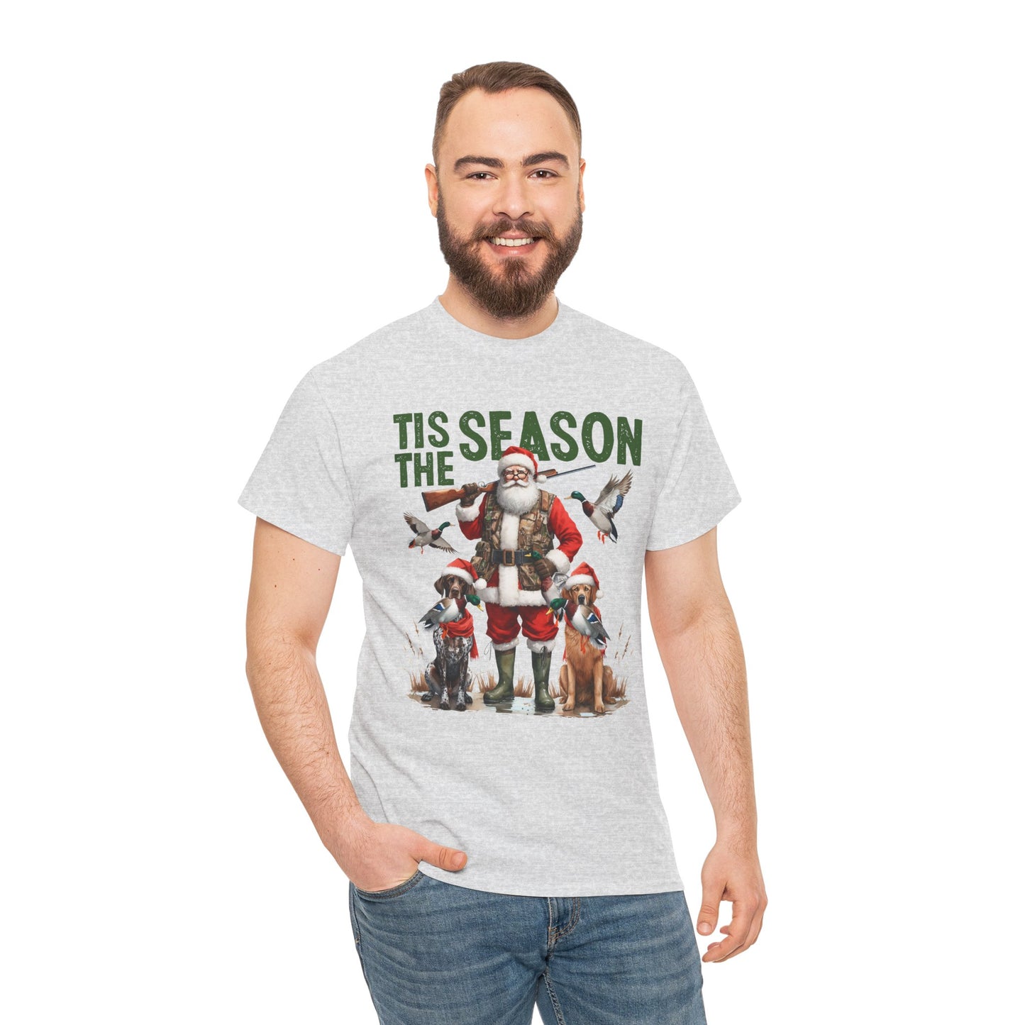 Christmas Hunting Unisex Tee - Festive Santa & Hunting Dogs Design