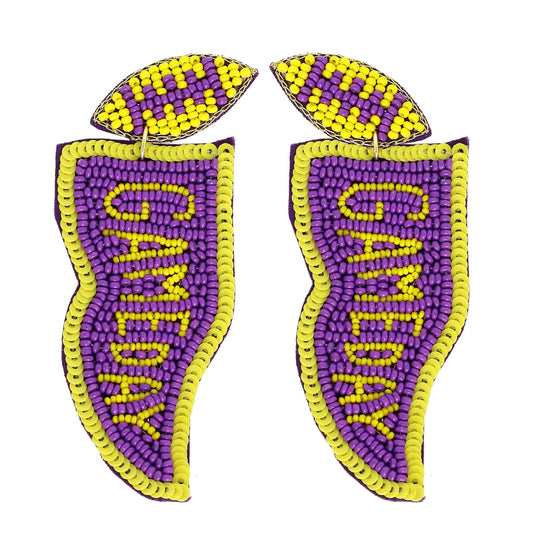 Game Day Letter Beaded Sequins Flag Post Earrings