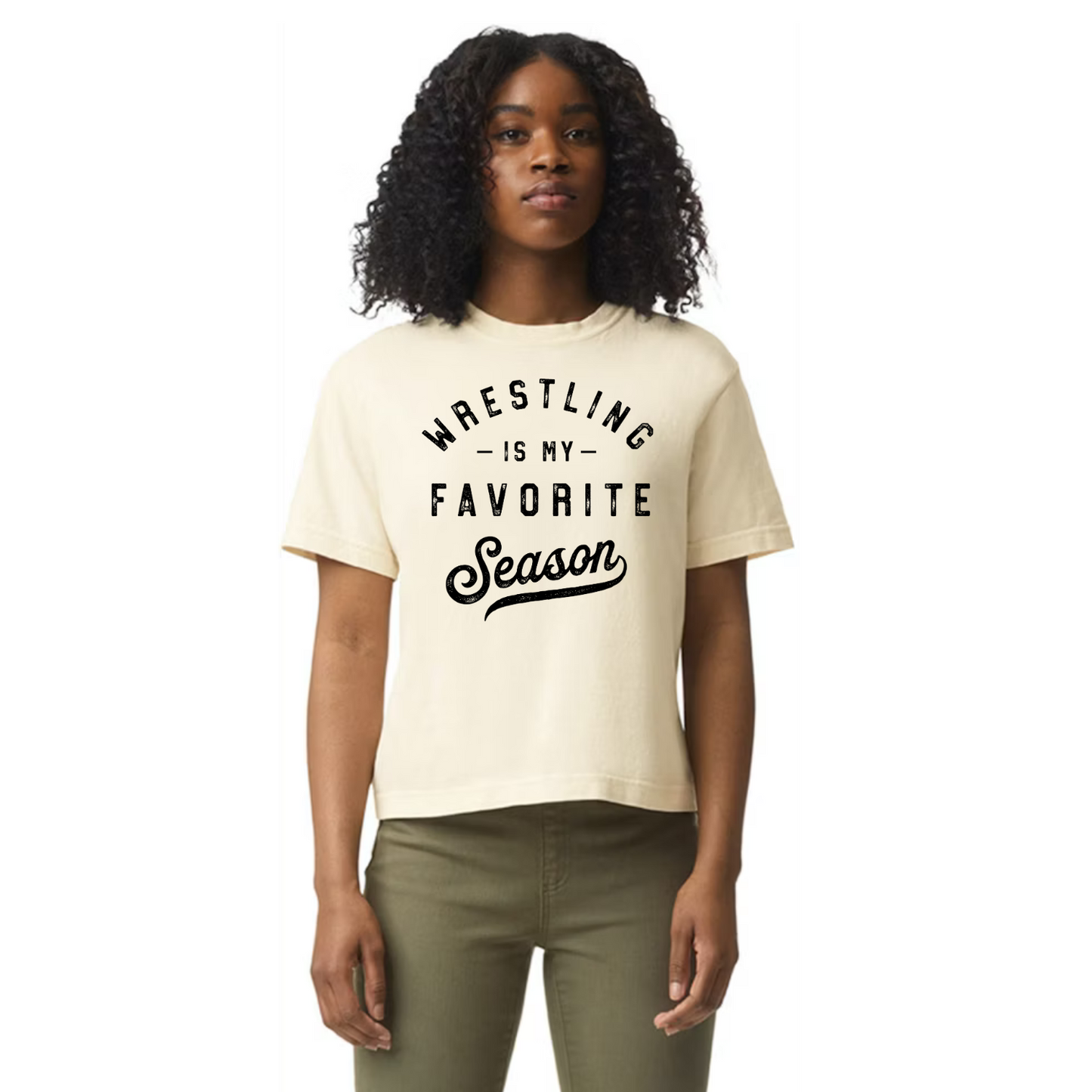Boxy Crop Tshirt - Wrestling is my Favorite Season (black)