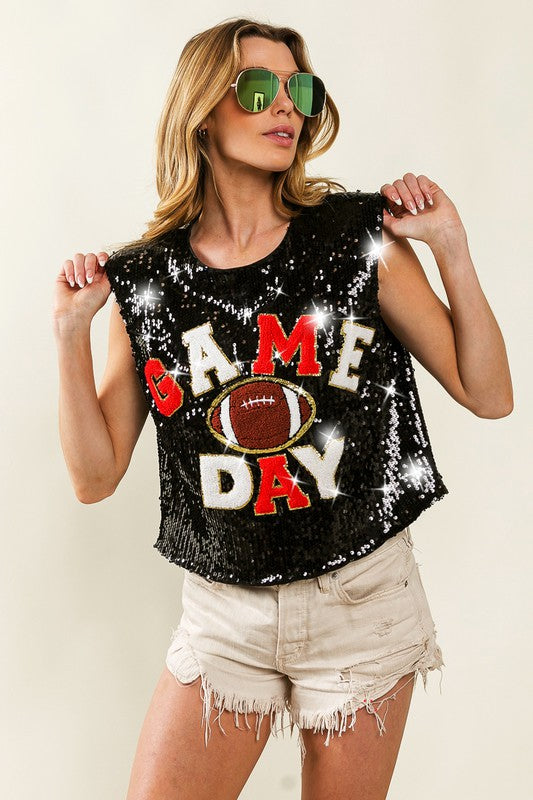 Game Day and Football Patches Sequin Top