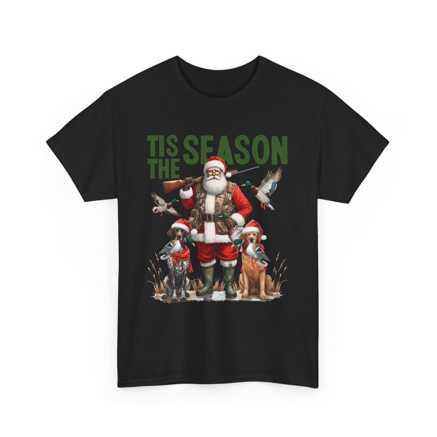 Christmas Hunting Unisex Tee - Festive Santa & Hunting Dogs Design