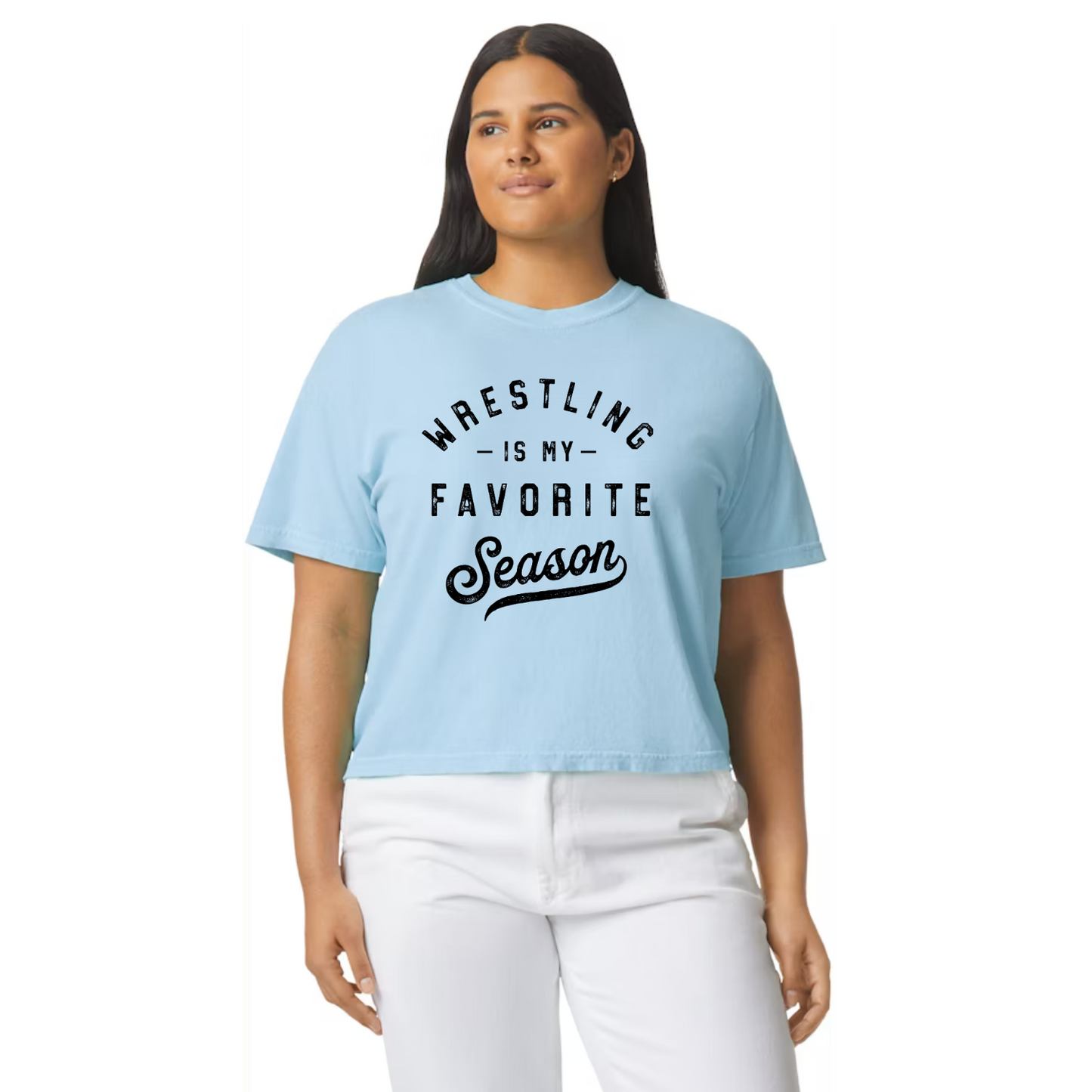 Boxy Crop Tshirt - Wrestling is my Favorite Season (black)