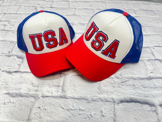 Cotton Foam Red, White & Blue USA trucker hat