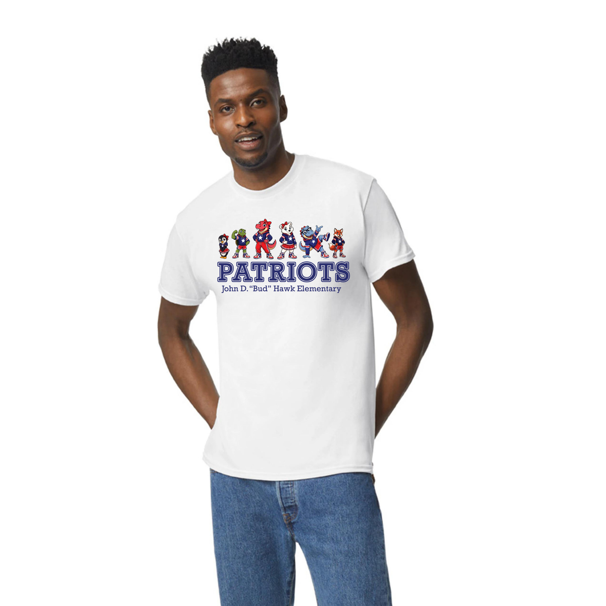 Hawk Elementary - Patriots Banner Logo -  Unisex Adult Tshirt