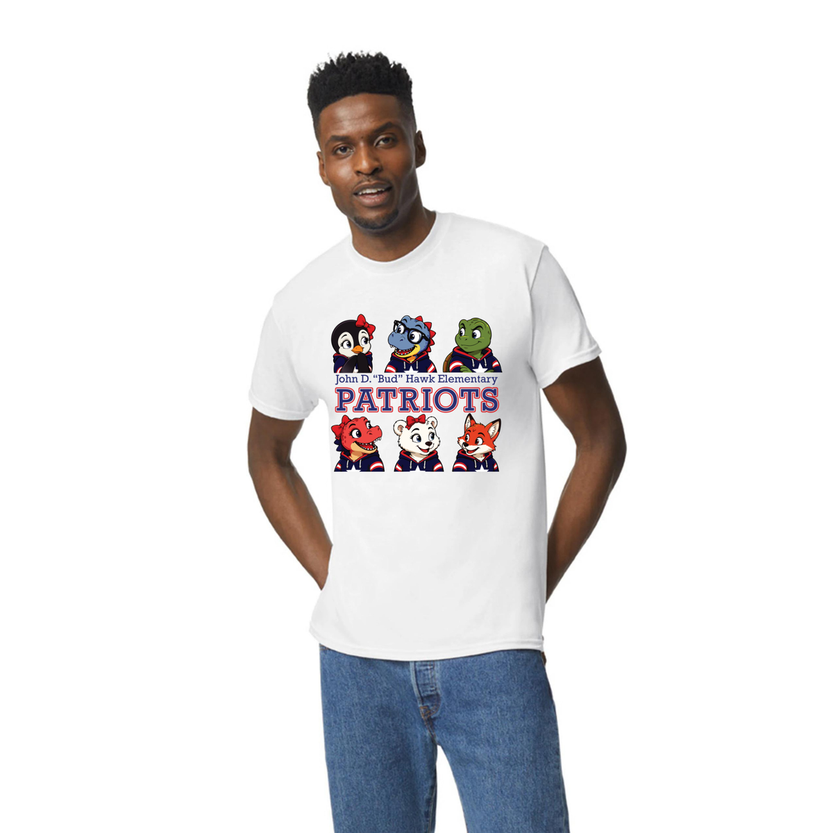Hawk Elementary - Patriots Buddy Block -  Unisex Adult Tshirt