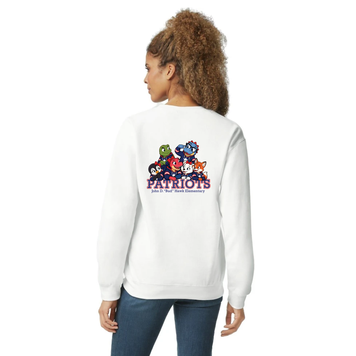 Hawk Elementary - Patriots Buddies - Front/Back- Adult Unisex Crewneck
