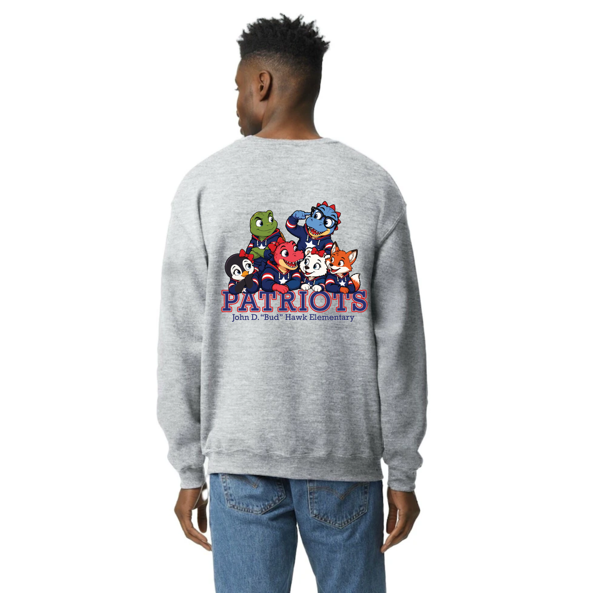 Hawk Elementary - Patriots Buddies - Front/Back- Adult Unisex Crewneck