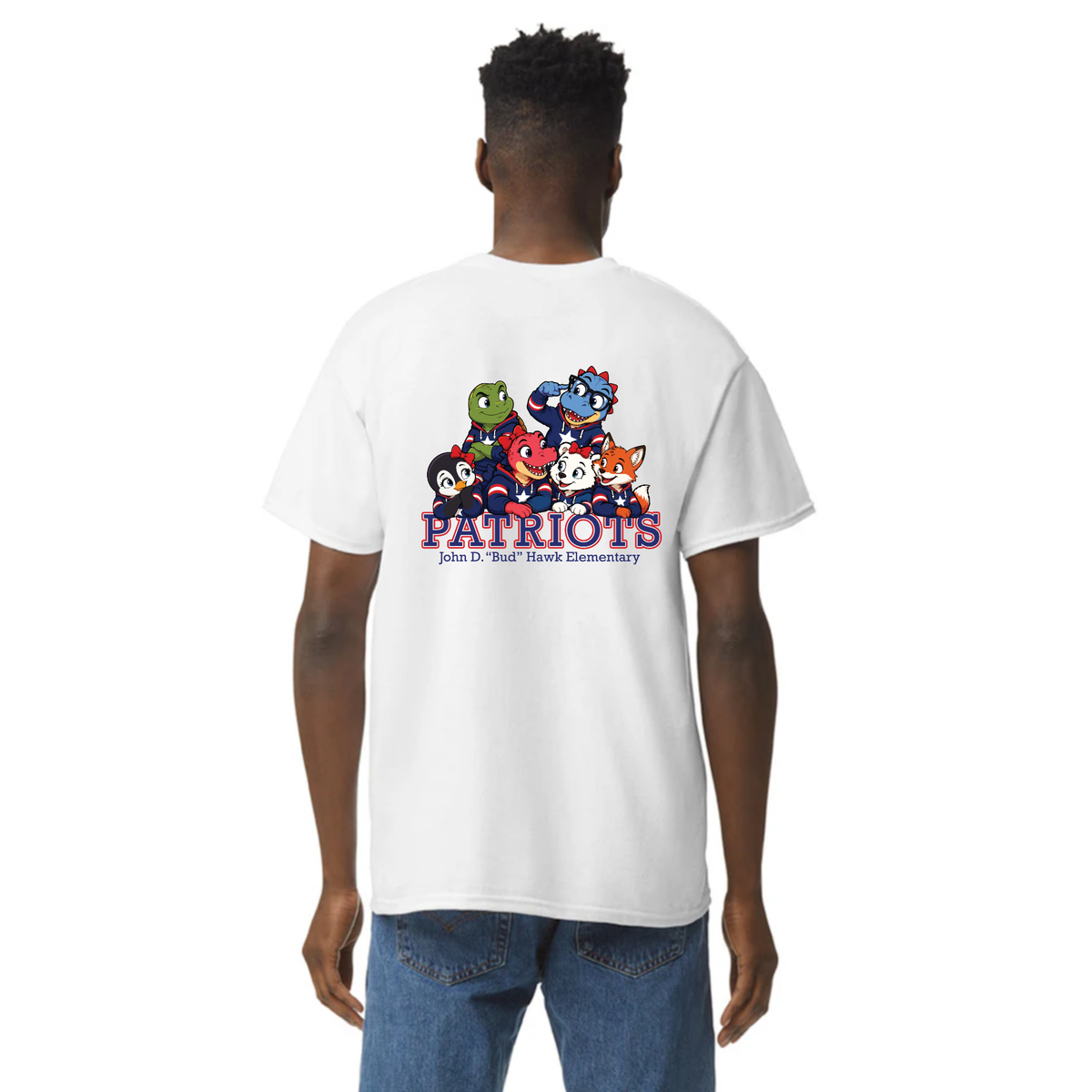 Hawk Elementary - Patriots Buddies - Front/Back -  Unisex Adult Tshirt