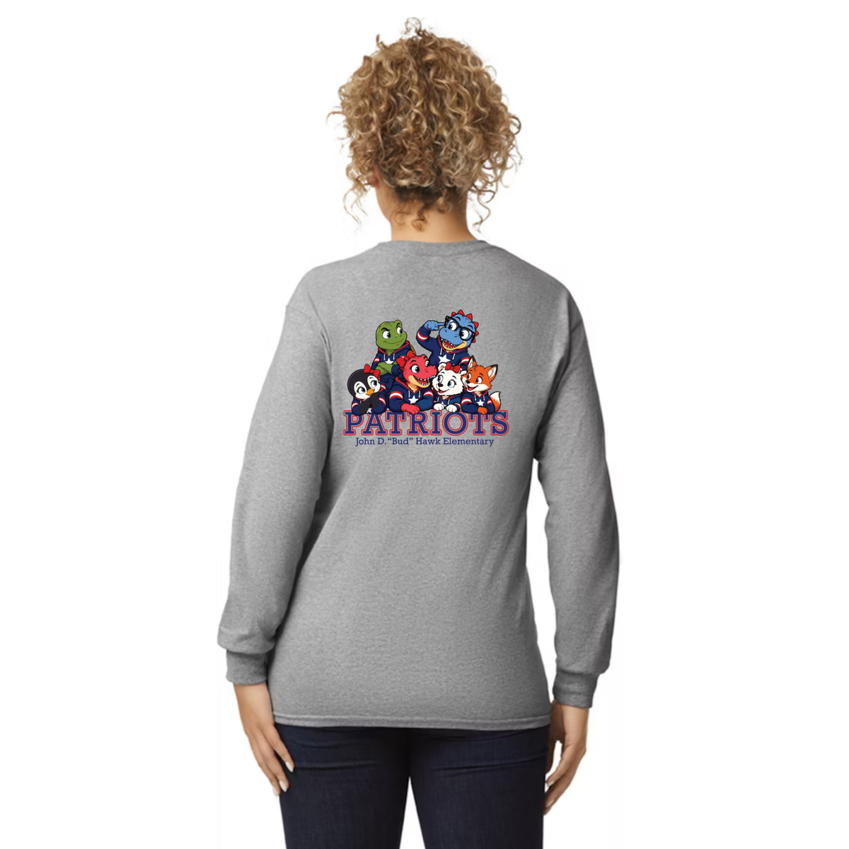 Hawk Elementary - Patriots Buddies - Front/Back -  Long Sleeve Tshirt