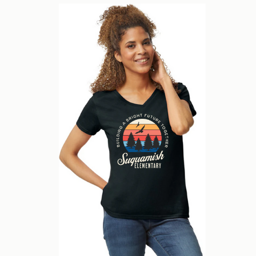 Suquamish  VNeck T-shirt - Womens - Sunshine Logo