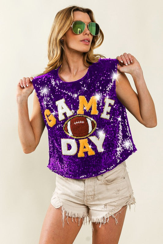 Game Day and Football Patches Sequin Top